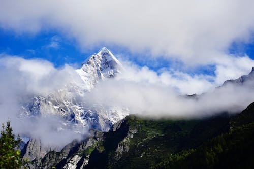 View of Snowcapped Mountains under the Clouds 