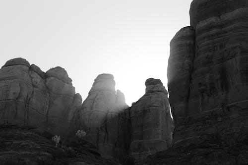 Black and White Photo of Rock Formations 