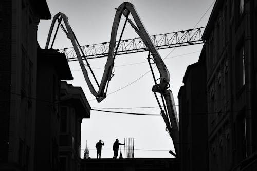 Black and White Picture of Machinery at a Construction Site