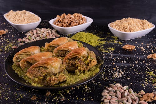 Plate of Pastry with Walnuts and Pistachios
