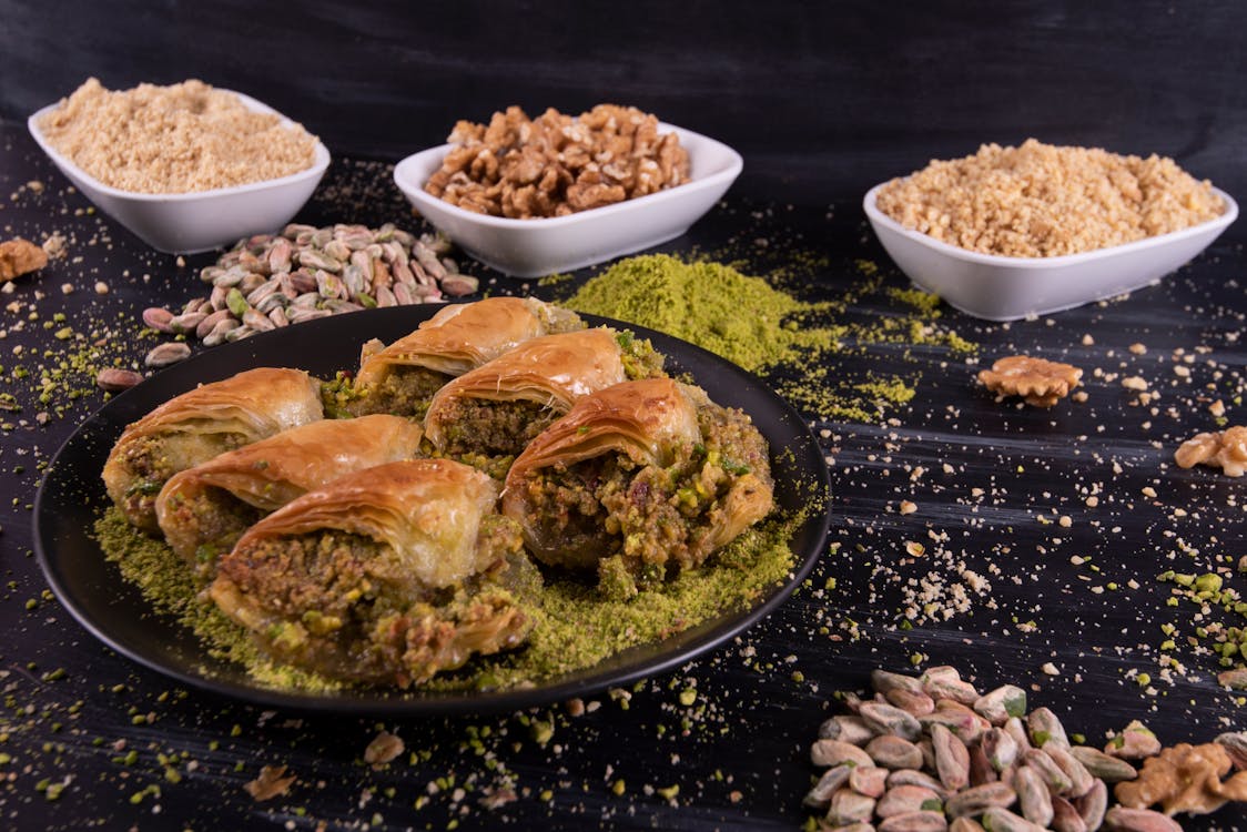Plate of Pastry with Walnuts and Pistachios