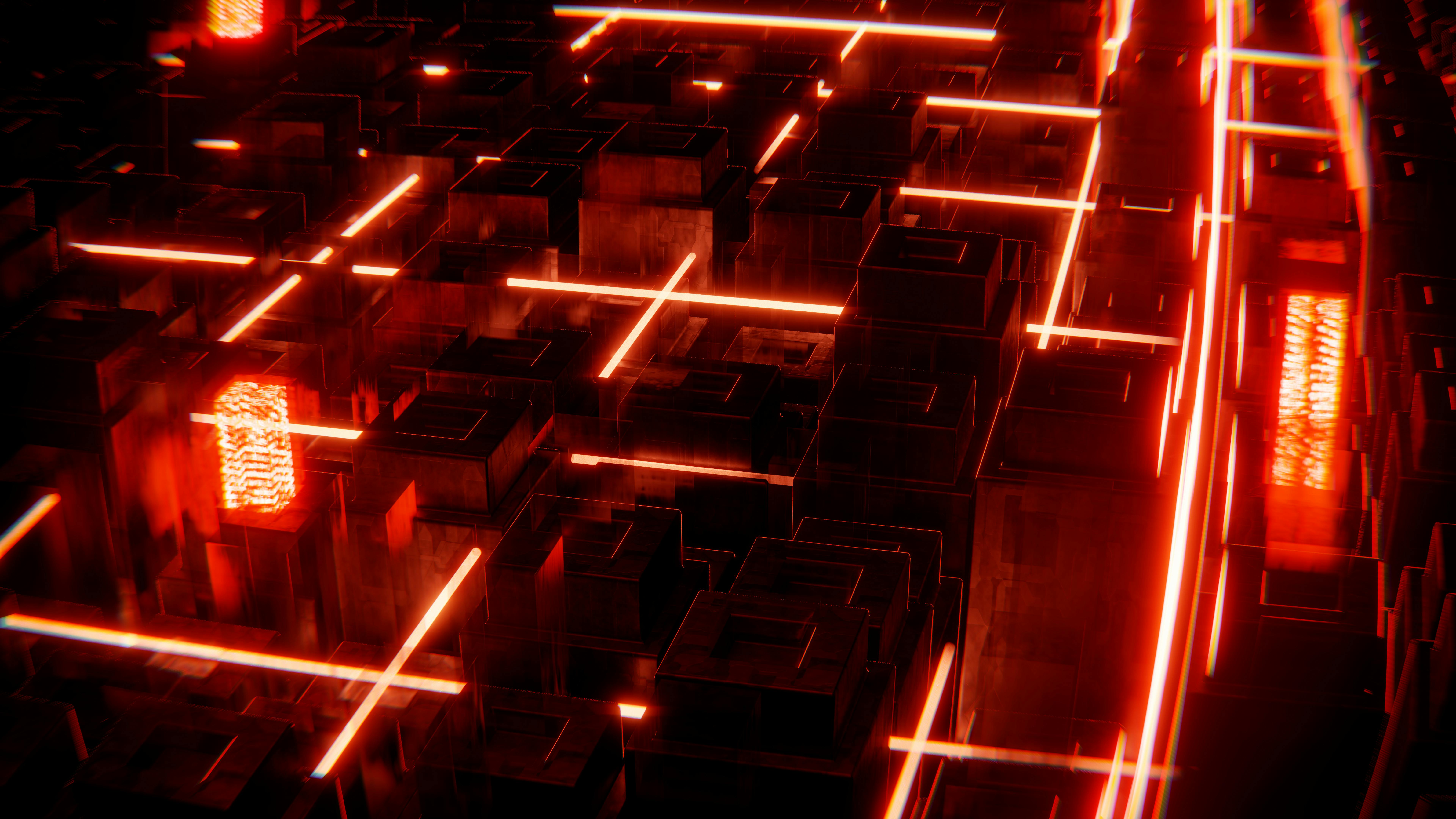 a red glowing city with neon lights