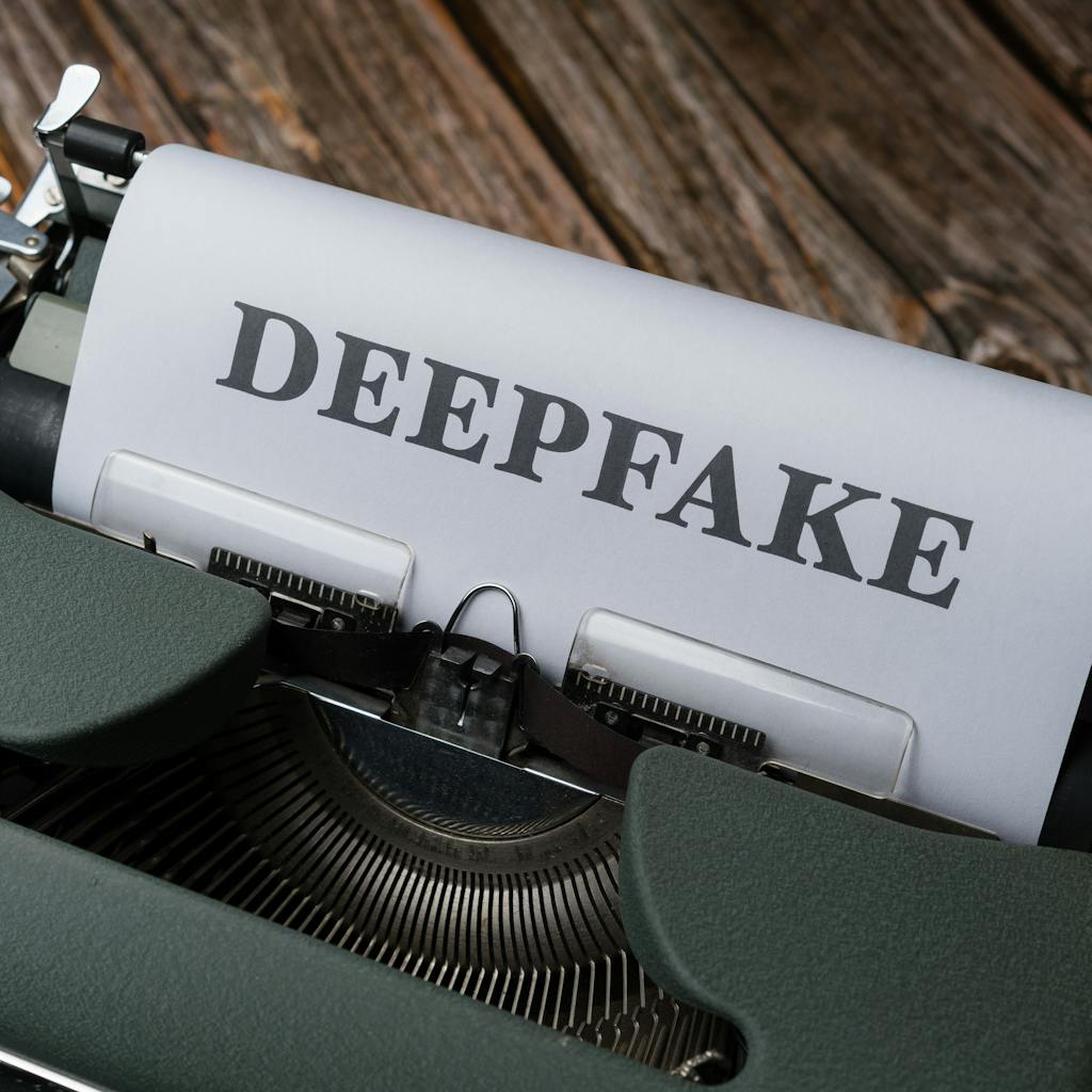 Typewriter with the word DEEPFAKE typed on paper.
