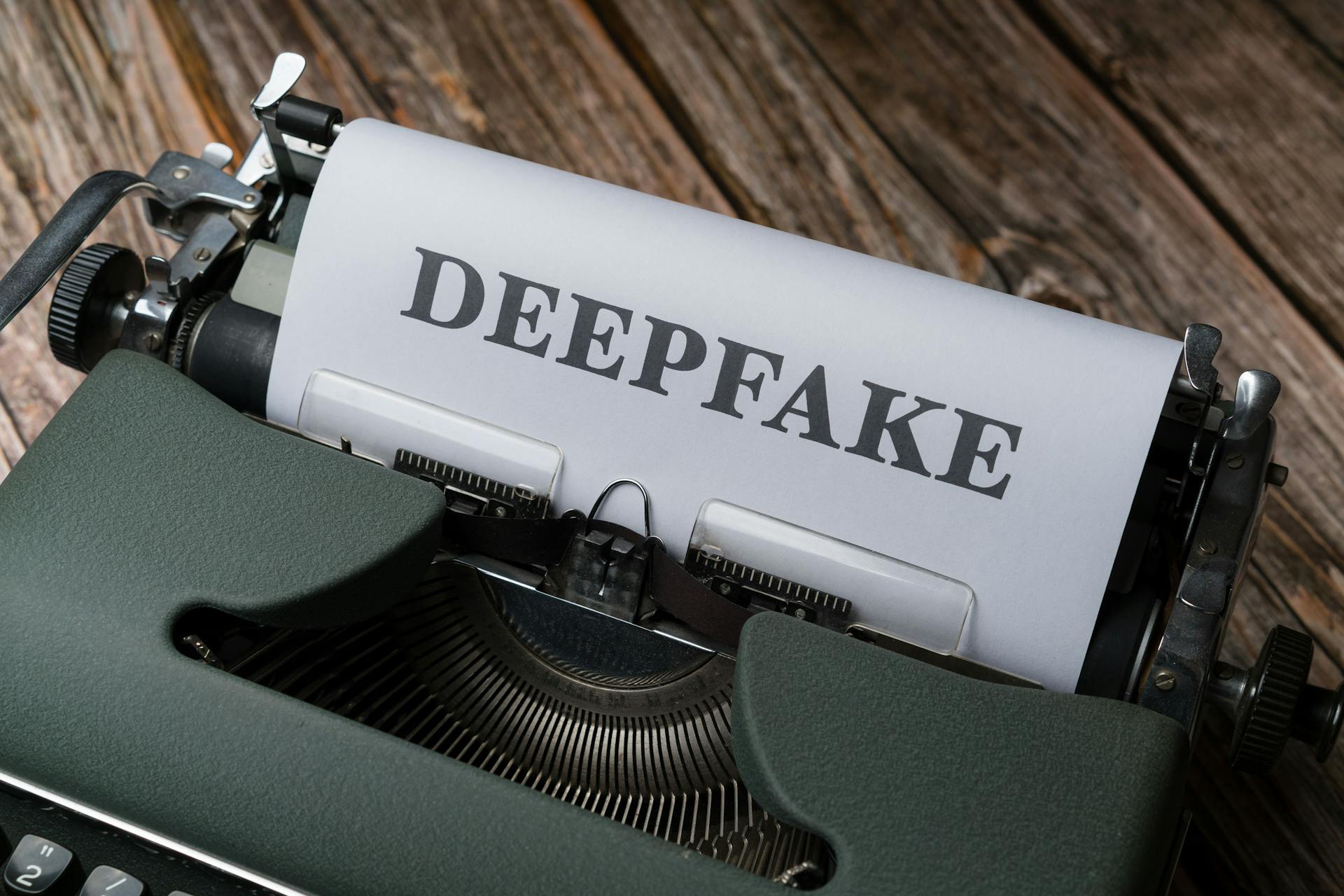 Close-up of a typewriter with the word Deepfake typed on paper. Concept of technology and media.