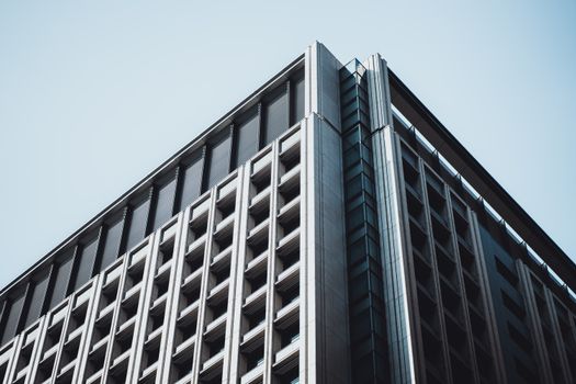 Contemporary office building with geometric patterns in Tokyo, Japan.