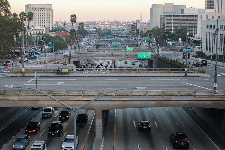 Overpasses Over The Highway Through The Los Angeles City