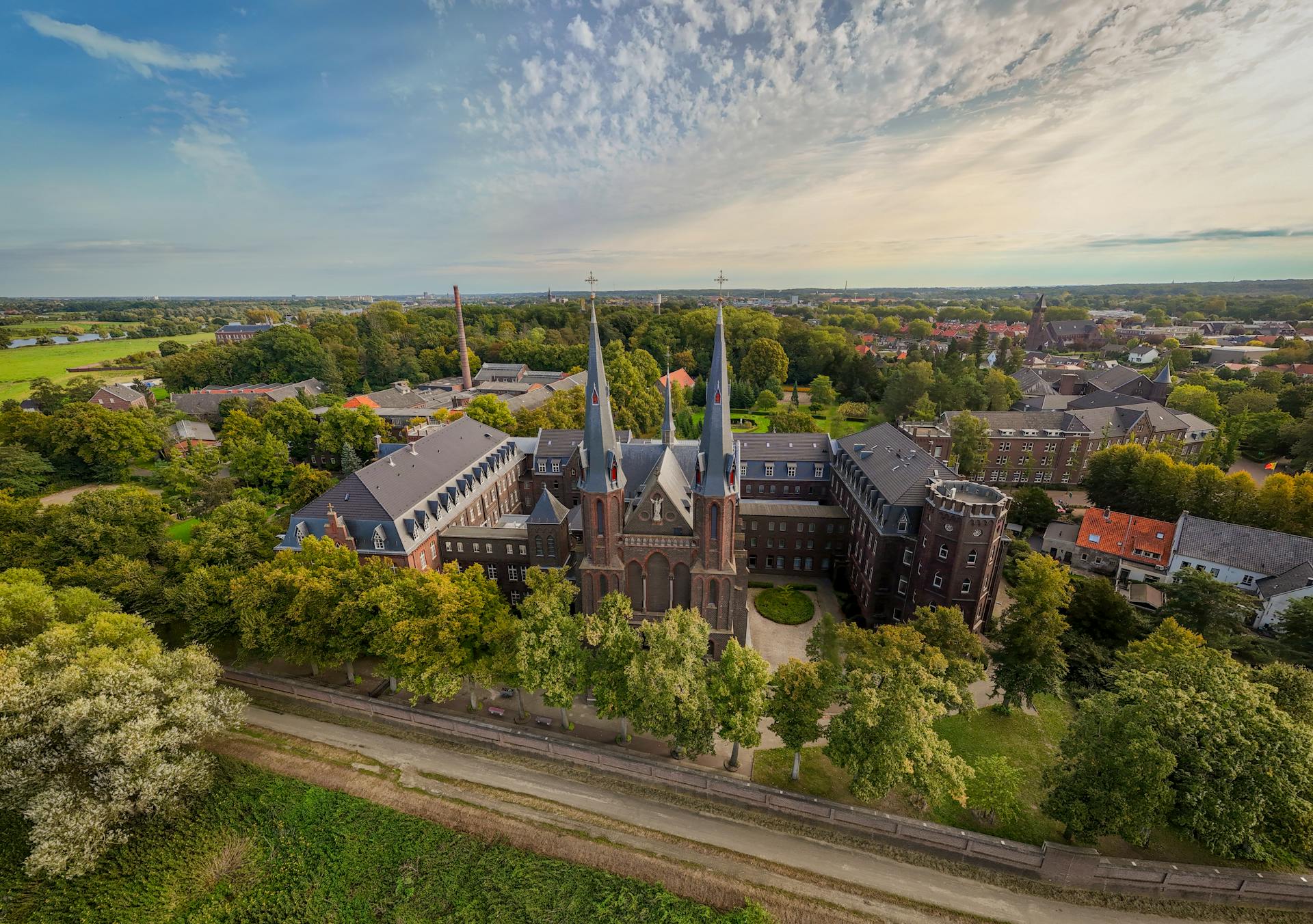 Aerial View of Church and Monastery of St. Michael in Steyl Netherlands