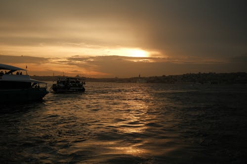 Ferries Sailing in Istanbul at Sunset