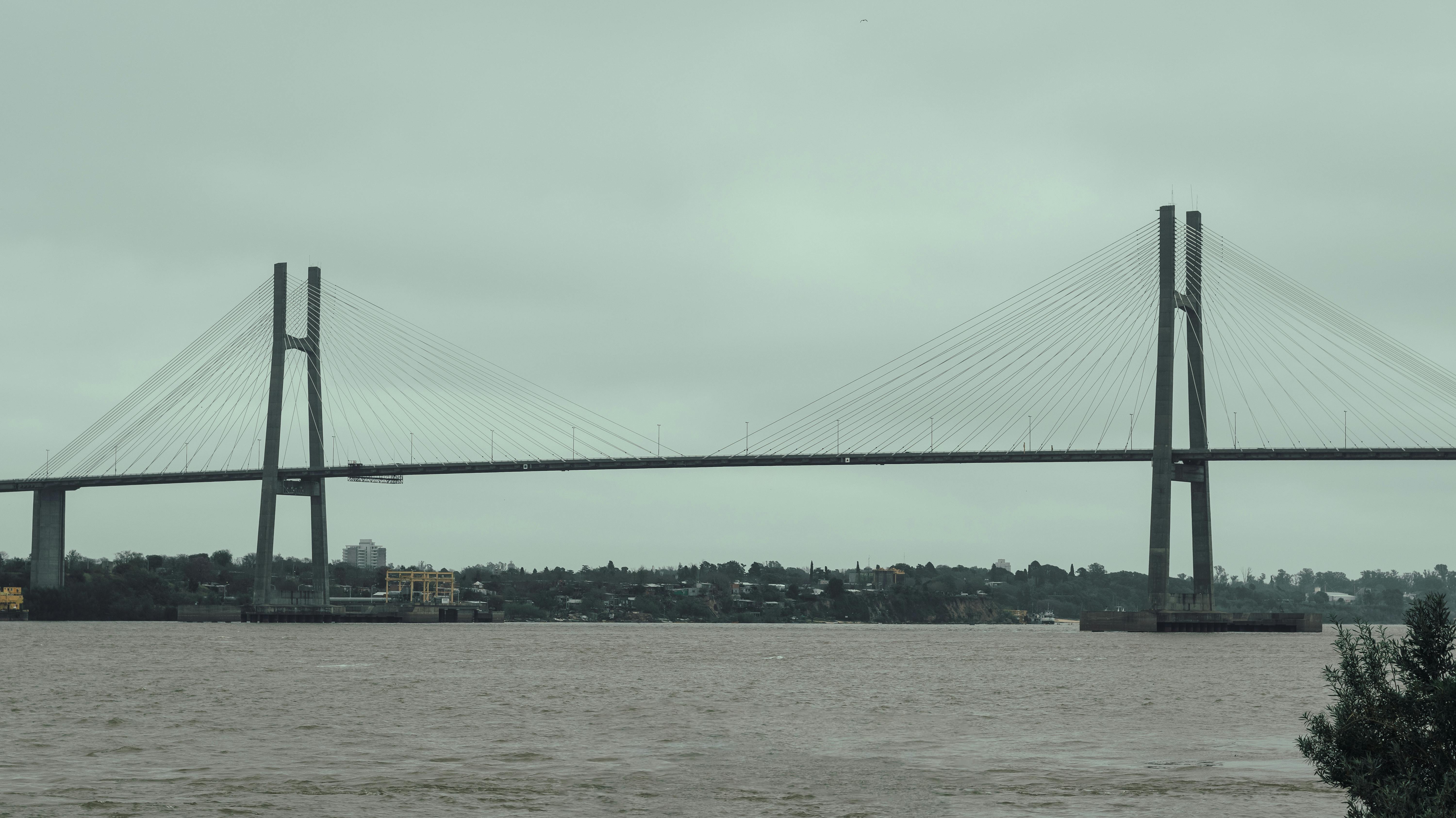 Scenic view of Rosario-Victoria Bridge spanning Paraná River in Rosario, Argentina.