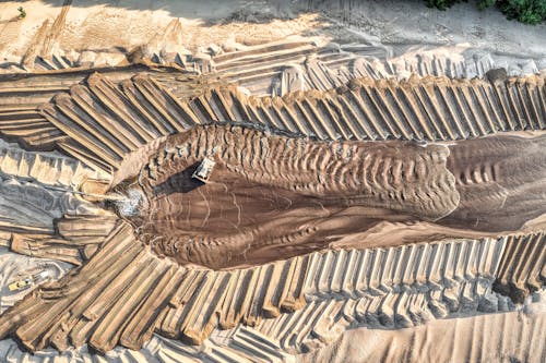 Aerial View of Excavators Working in a Sandy Terrain