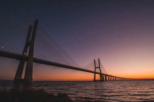 Clear Sky over Vasco da Gama Bridge in Lisbon