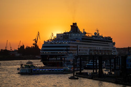 Cruise Ship in Harbor at Sunset