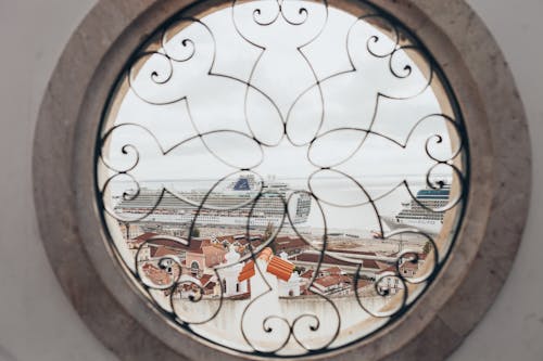 Round Window With View of Town