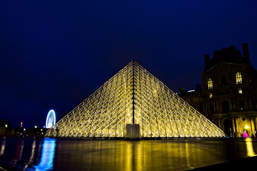 Illuminated Louvre Pyramid at Night