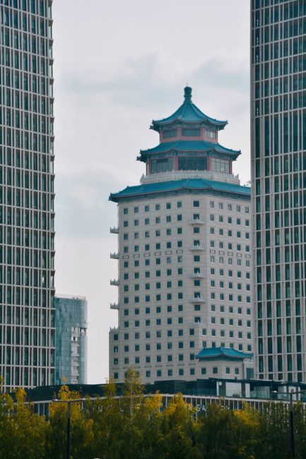 Beijing city skyline with hotels and modern towers