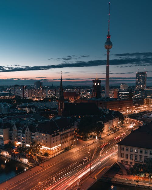 Illuminated Berlin Cityscape at Dusk