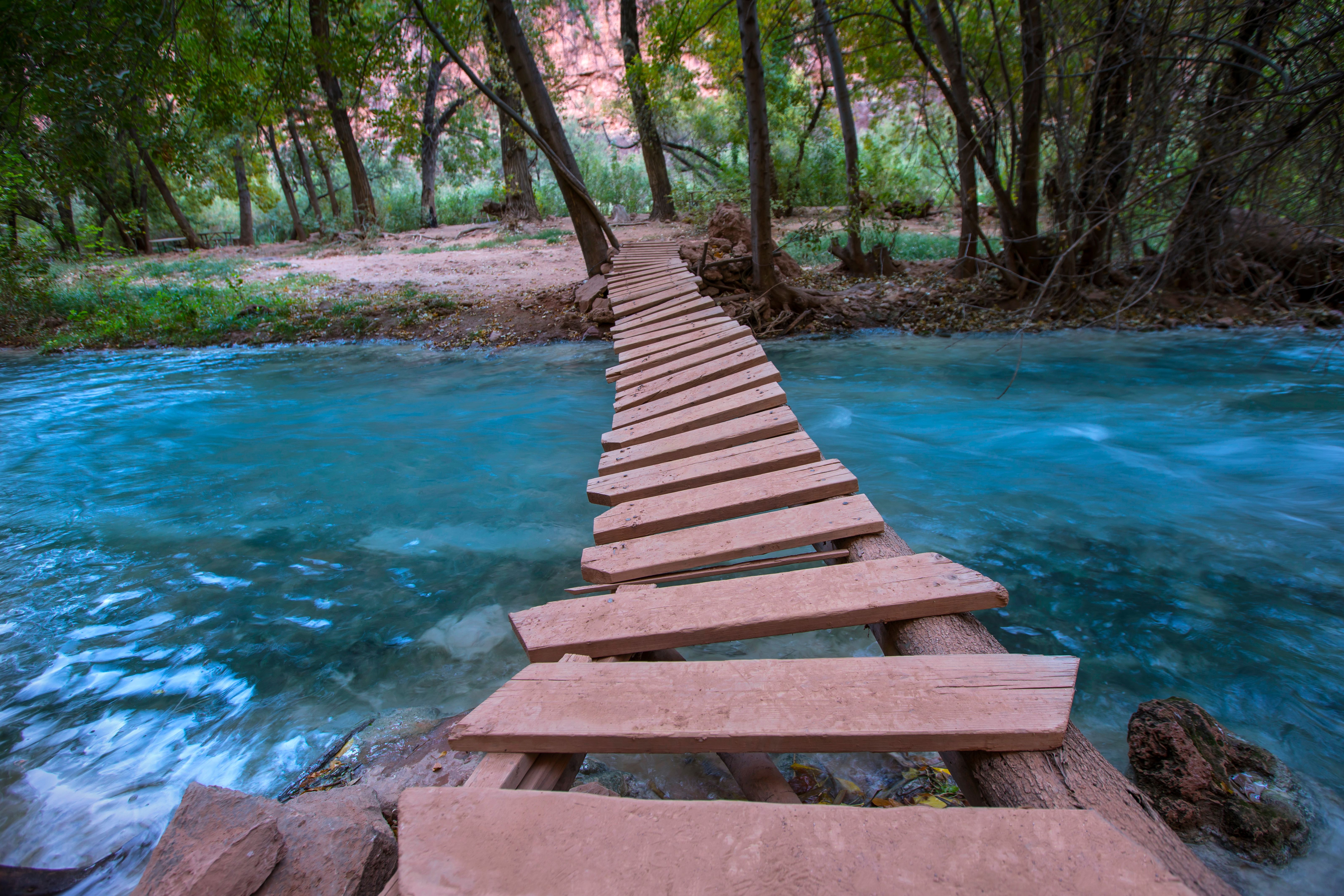 The vivid turquoise travertine water of Havasu Creek