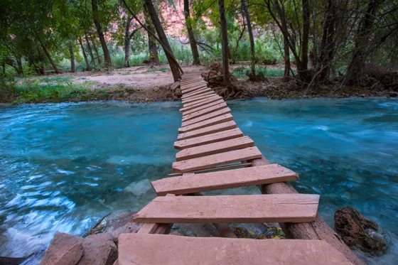 The vivid turquoise travertine water of Havasu Creek