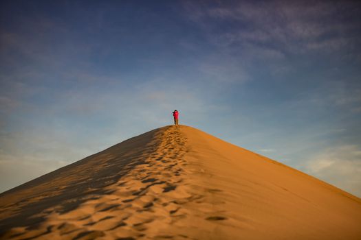 A Person Standing on Top of a Sandy Hill