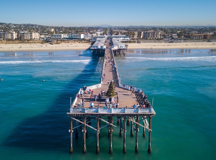 Drone Shot Of The Pier In San Diego, California, USA