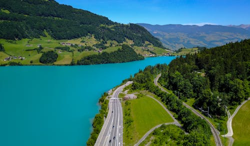 High Angle View of River and Hills 