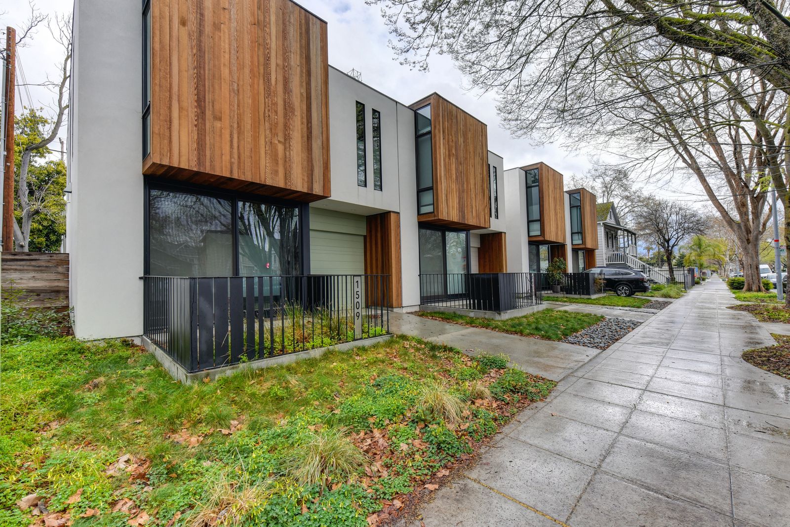 Modern residential home with wood siding