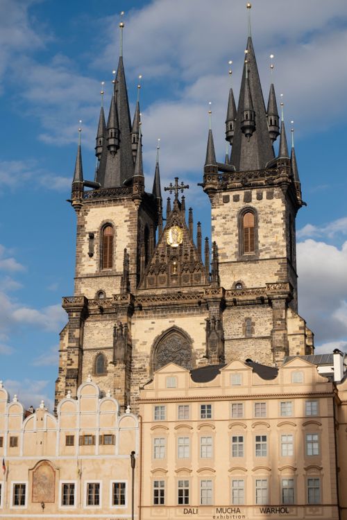 Free Gothic architecture of the Church of Our Lady Before Tyn, a landmark in Prague's Old Town Square. Stock Photo