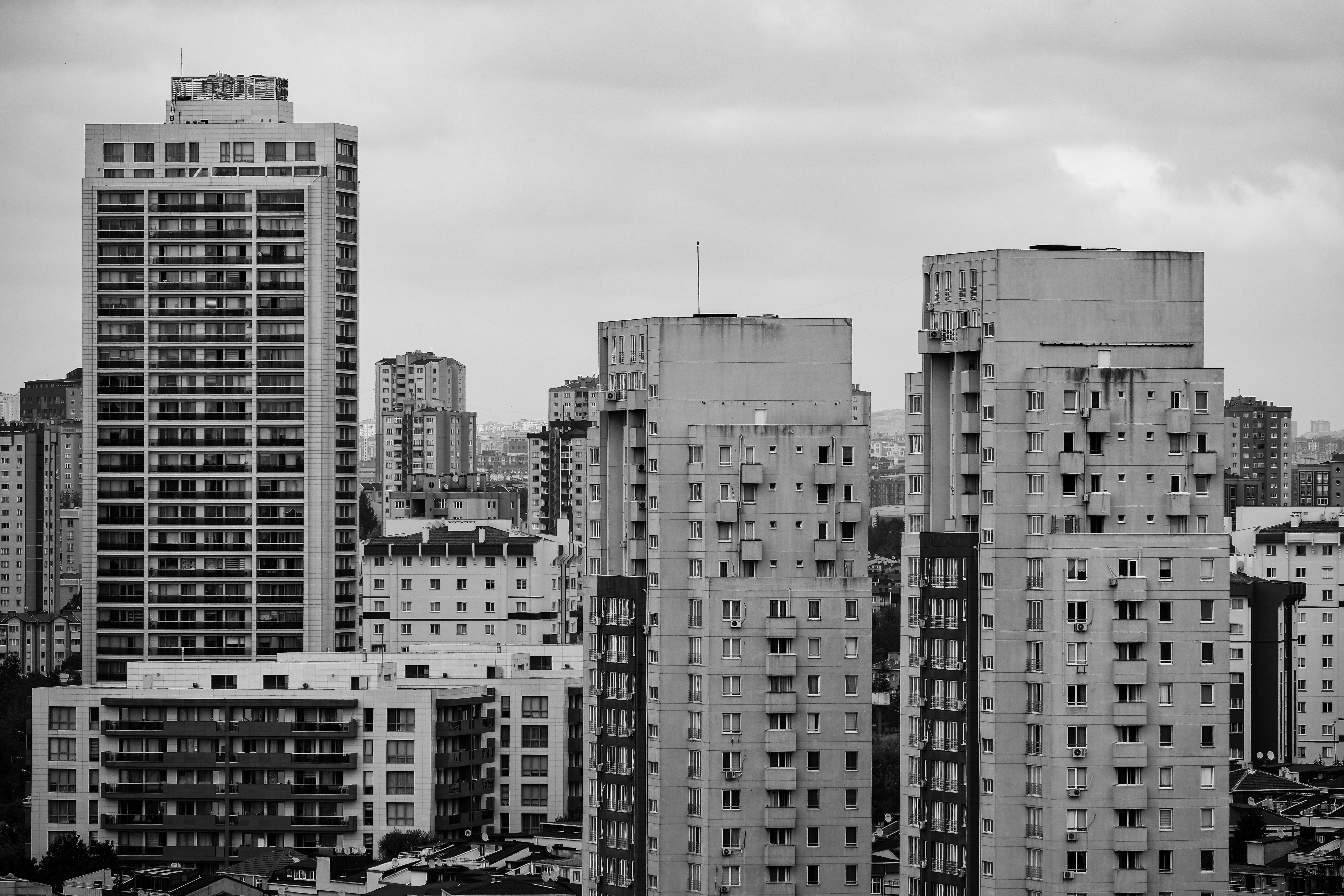Skyscrapers in a City in Black and White · Free Stock Photo