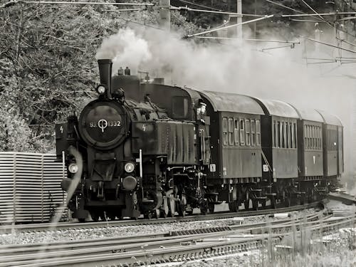 Old Steam Locomotive in Black and White 