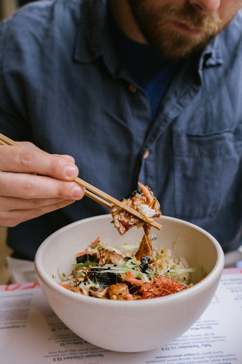 Eating from a Bowl with Chopsticks