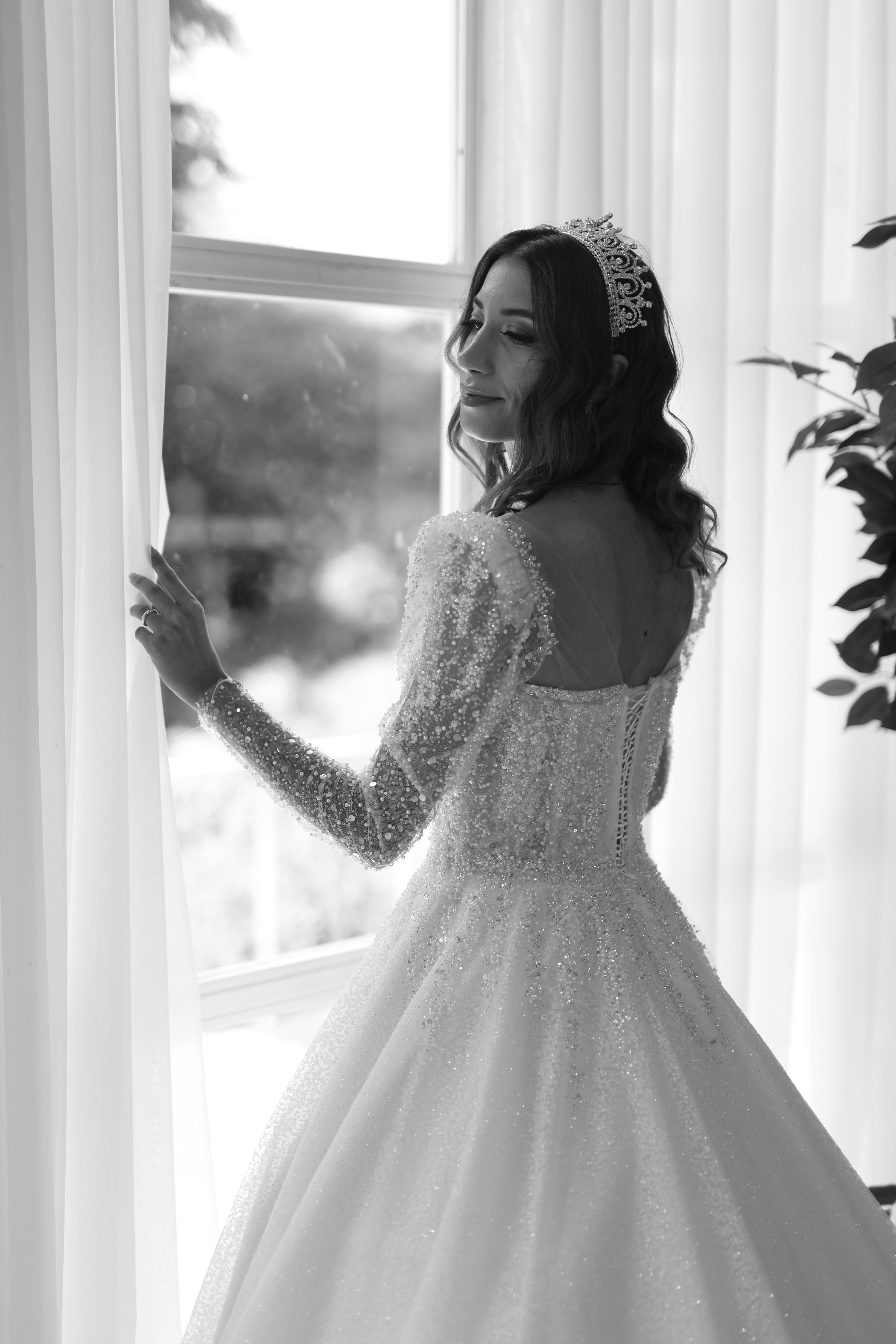 white elegant plus size dress Puff Short Sleeve Simple Wedding Dresses Deep V-Neck Pearls Elegant Br –  TANYA BRIDAL main image 0