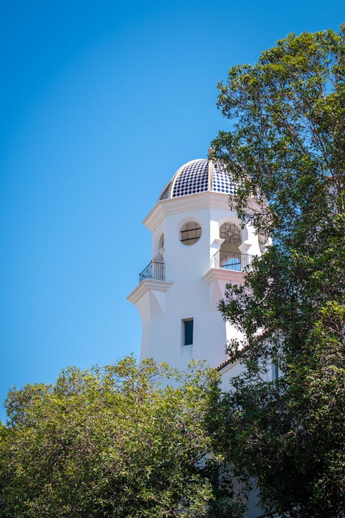 Church Tower against Blue Sky in Santa Barbara, California