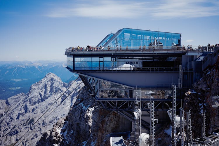 People On Viewpoint Of Seilbahn Zugspitze In Mountains In Germany