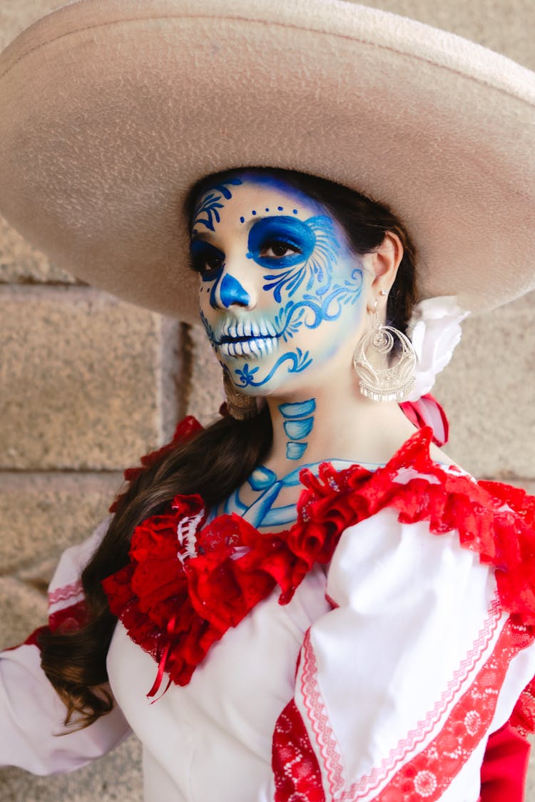 Portrait Of Woman Wearing Traditional Mexican Costume 