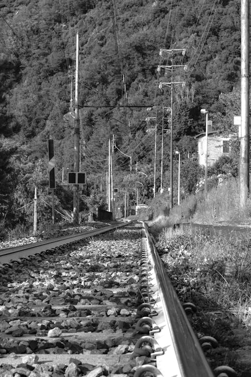 Photos gratuites de chemin de fer, noir et blanc, perspective décroissante