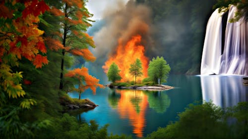Fotobanka s bezplatnými fotkami na tému les, nad vodou, oheň