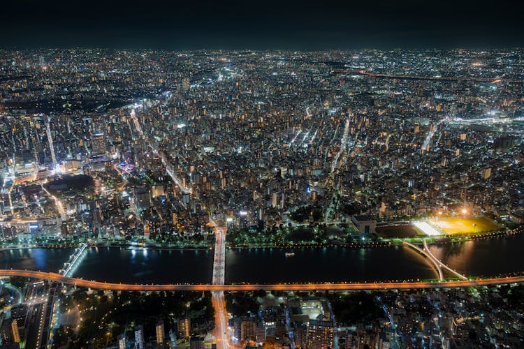 Aerial View Of Tokyo, Japan At Night 