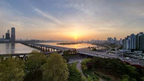 sunset hanriver seoul korea mapobridge