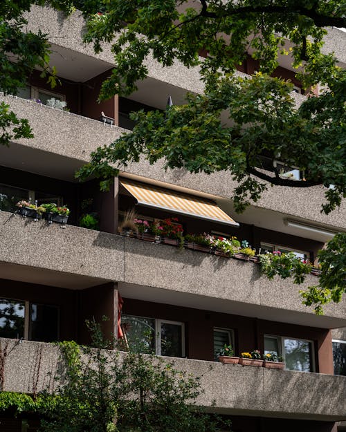 Gratis stockfoto met appartementen, balkons, bloemen