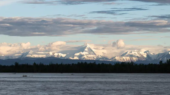 The Wrangell volcanoes rising over the icefields of eastern Alaska
