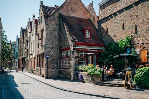 View of an Alley and Historic Buildings in the Old Town of Bruges, Belgium