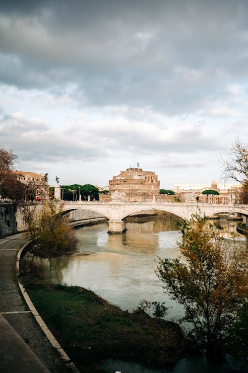 SantAngelo Castle behind River in Rome