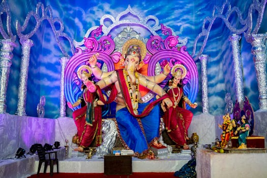 Colorful Ganesh idol with intricate decor, celebrating Ganesh Chaturthi in Mumbai.