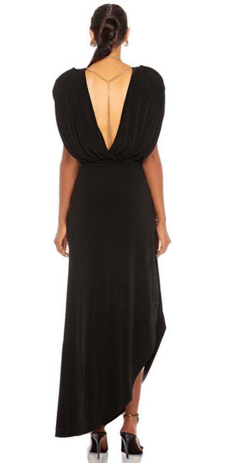 Black Evening Dress With Gold Chain Detailing - Ria I Back View I Mariam Hopkins Collection