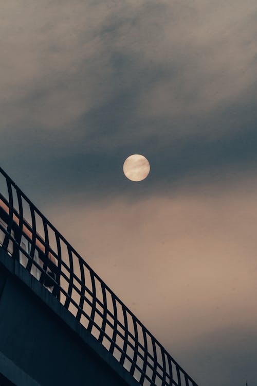 Full Moon and Clouds on Sky over Bridge