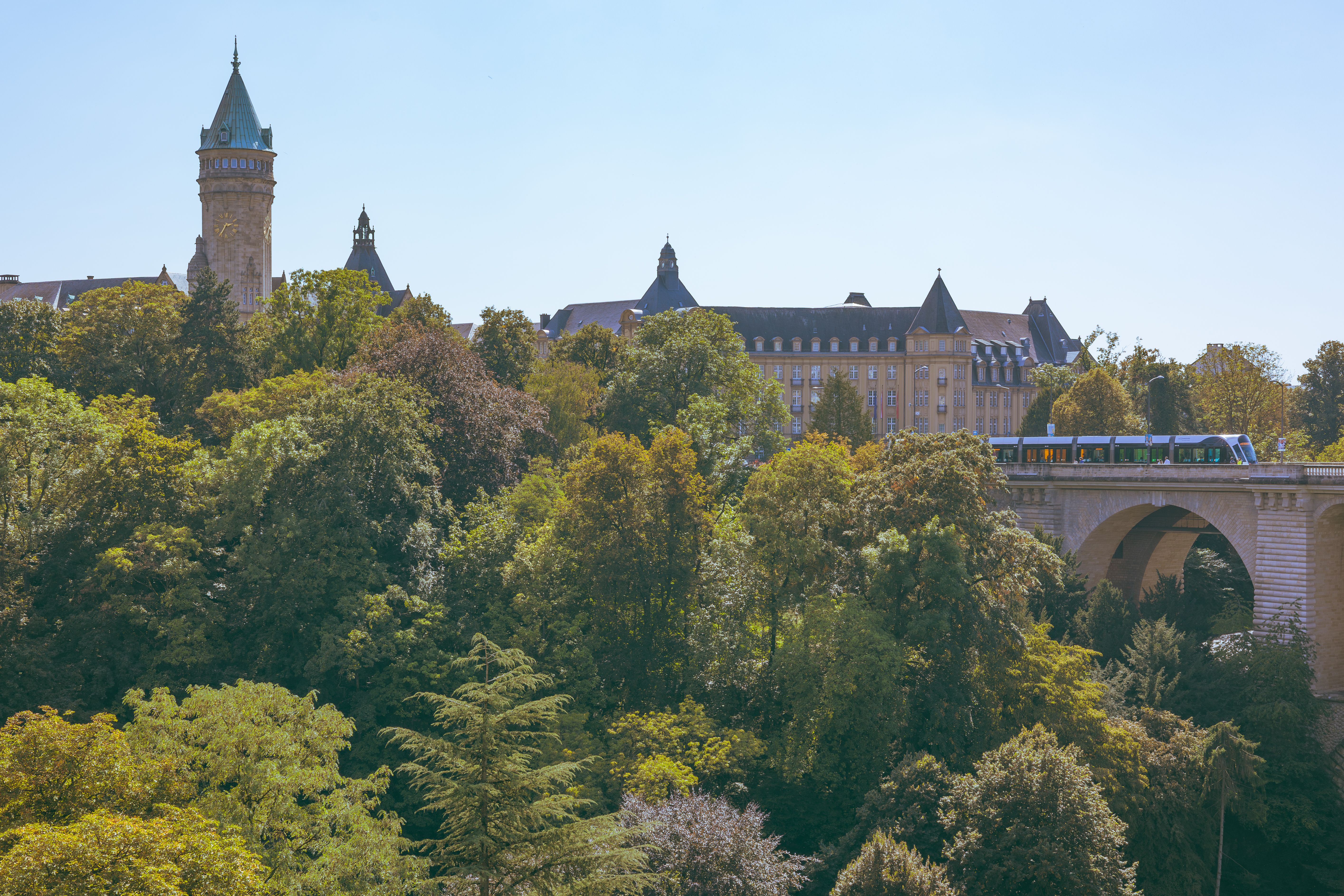 Trees and Adolphe Bridge in Luxembourg · Free Stock Photo