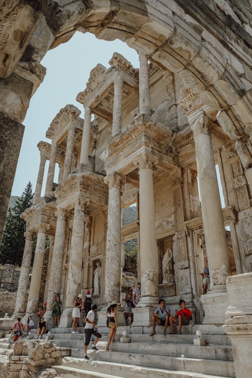Tuorists at Library of Celsus in Ephesus