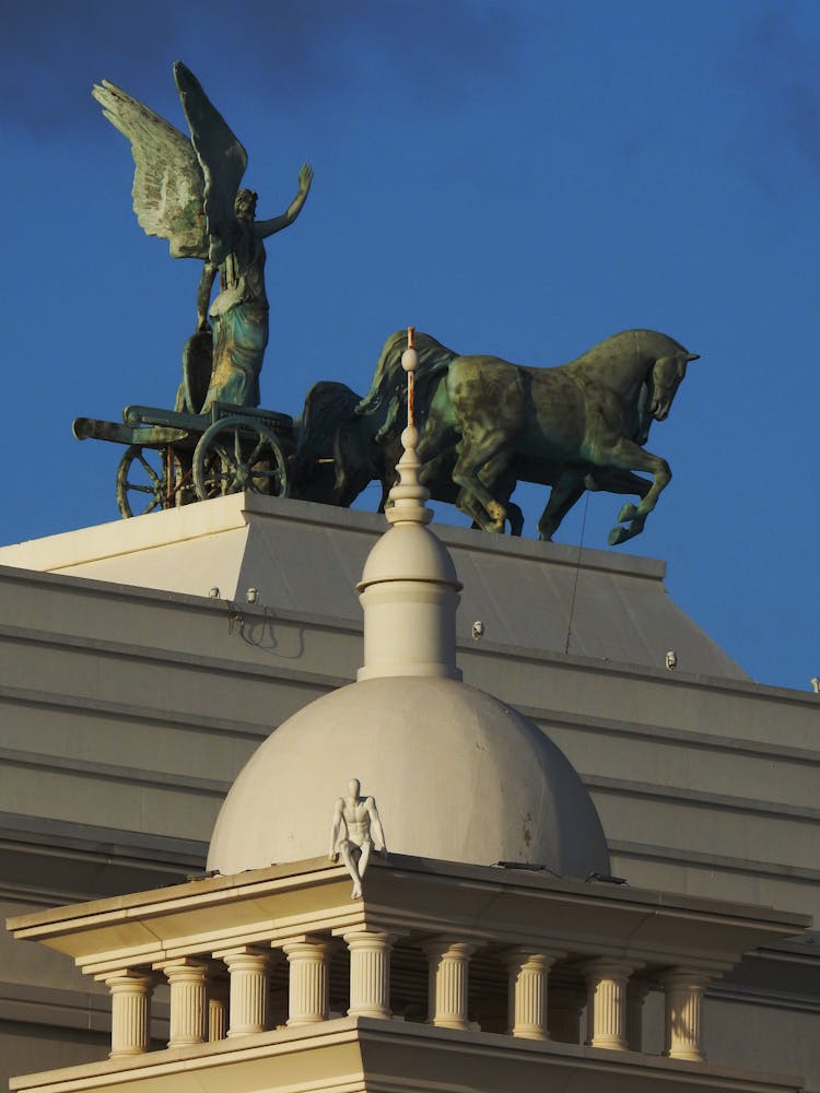 Statue Of Winged Goddess Victoria And Chariot In Rome 