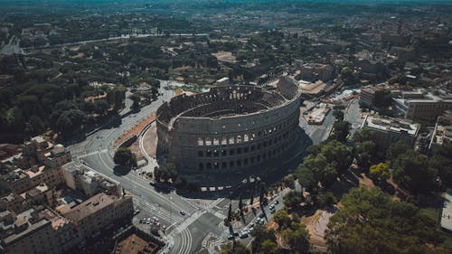 Fotos de stock gratuitas de arquitectura romana, Coliseo, foto con dron