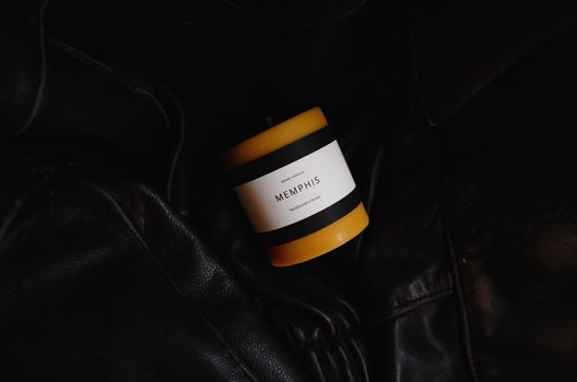 leather scented candle
